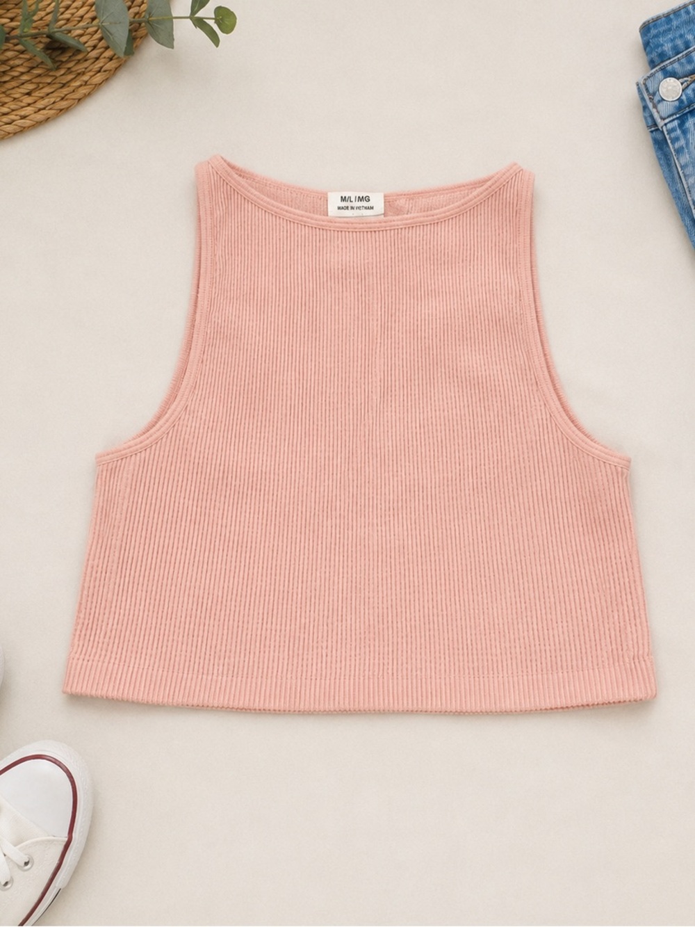 Cotton On Seamless Benni High Neck Crop Tank Top Blush Pink M/L
